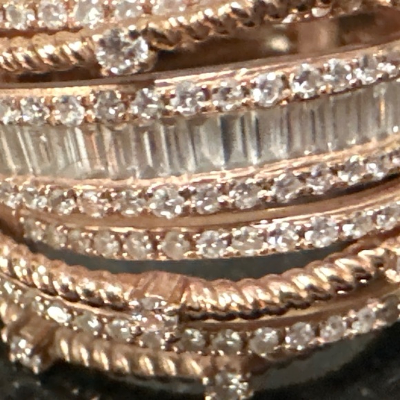 14Kt Rose Gold Diamonds Band Many Layers rings Stacked together! - Picture 3 of 8